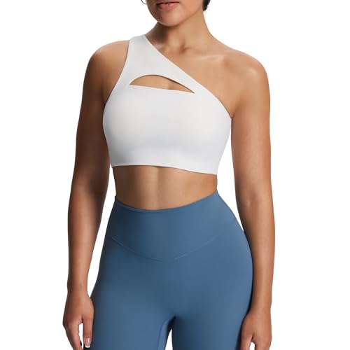 Image of Aoxjox Women's Workout Sports Bras Fitness Gym Olivia Asymmetric One Shoulder Bra Yoga Crop Tank