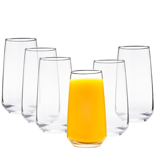 Vikko Drinking Glasses Set of 6, Highball Water Glasses 16.25 Ounce, Premium Tall Drinking Glass, Dishwasher Safe Drinking Ware