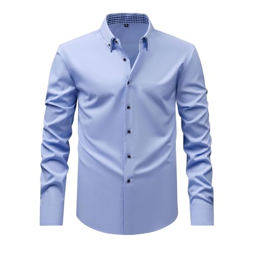 Mymyguoe Camisas de manga larga para hombre, sin planchado, camisa de negocios, para el tiempo libre, para verano, manga larga, Oktoberfest, camisa de negocios, boda, elástico, contraste, camisa para