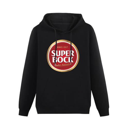 JINPUJING Super Bock Beer Portugal Mens Hoodies Printed Graphic Pullover Unisex Black Sweatshirts, Negro , M