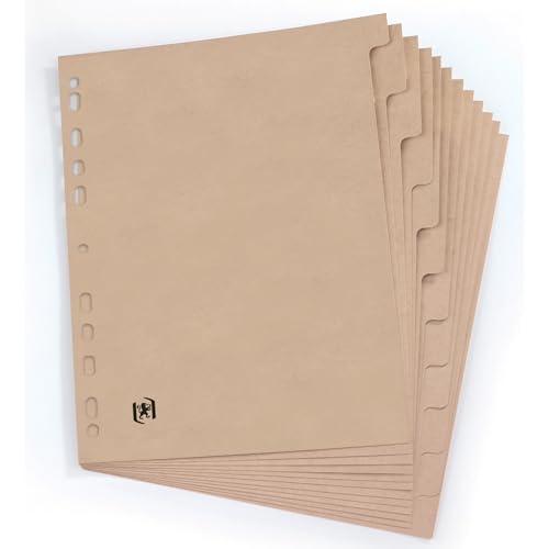 Oxford Touareg A4 12-Part Recycled Card Dividers – Eco-Friendly Beige Tabs with 11-Hole Punching, Durable 280gsm Cardboard