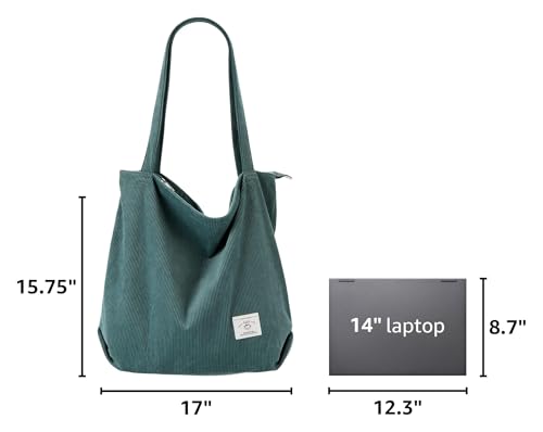 Image of KALIDI Women Corduroy Tote Bag Zipper Casual Tote's Handbag Big Capacity Shoulder Bag with Pockets