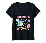 Damen Donut Backen Geburtstag Cupcake Schlummer-Pyjama Party T-Shirt mit V-Ausschnitt