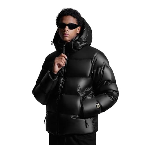 CMCLABS NoirGold Men's Winter Puffer Jacket - Goose Down, Thick Down Jacket, Sizes S-XXL. (Medium, SHORT, BLACK)
