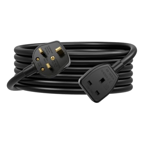 EnergyPro 10m Reinforced Extension Lead with 1 Socket 13A Flame-Retardant Power Strip Pure Copper Wire UK Safety Fuse for Home Office Garden Travel Black