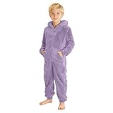 Generisch Jumpsuit Kinder Jungen Overall Teddy Fleece Einteiler Onesie Warm Elegant Schlafanzug Kuschelig Lang Pyjama Weich Hausanzug mit Kapuze Reißverschluss Schlafoverall Lässig Homewear