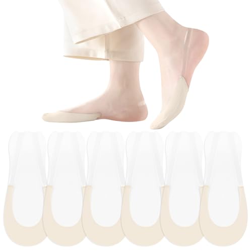 Image of No Show Socks with Invisible Sling Back Womens, 6 Pairs Low Cut Half Toe Topper Socks with Non-Slip Straps for Heels