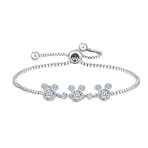 Kaguyo Bracelets Mickey Mouse pour femmes, bracelets en argent sterling avec zirconia bracelets d'amitié Minnie Mouse ajustables à lien infini pour femmes et filles, cadeau d'anniversaire (clair)