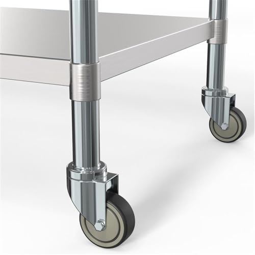Image of KoolMore Commercial 30 inch x 60 inch Stainless Steel Work Table Wheels Restaurant Home Use, Under Storage Shelf Food, Tools, Equipment, Hardware, Heavy Duty Metal Workspace (CT3060-18C), Silver, 30 inch x 60 inch