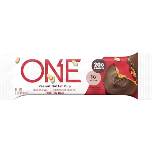 ONE Protein Bars, NEW Recipe Peanut Butter Cup, Gluten Free Protein Bars with 20g Protein and 1g Sugar, Pantry Staples, 2.12 oz (12 Count)