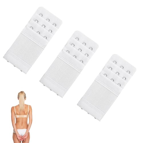 3 Stücke BH-Verlängerer, BH Erweiterung 3 Haken, BH Verschluss Verlängerung, BH Verlängerung, bequem und dehnbar, Set Geeignet Gewichtszunahme-Schwangerschaft-Stillzeit(Weiß)