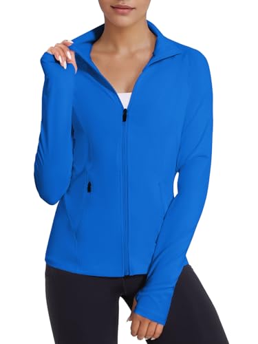 VUTRU Women's Workout Jackets Full Zip Athletic Tops Lightweight Gym Yoga Running Jacket with (Klein Blue,M)