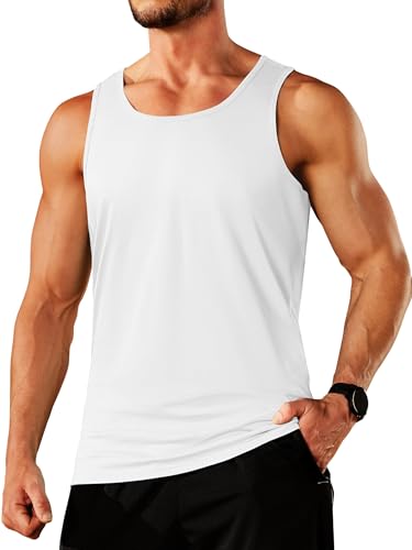 TACVASEN Mens Vests Soft Breathable Sleeveless Top Cotton Moisture Wicking Summer Tops Stretch Gym Vests for Men UK Pure White 2XL