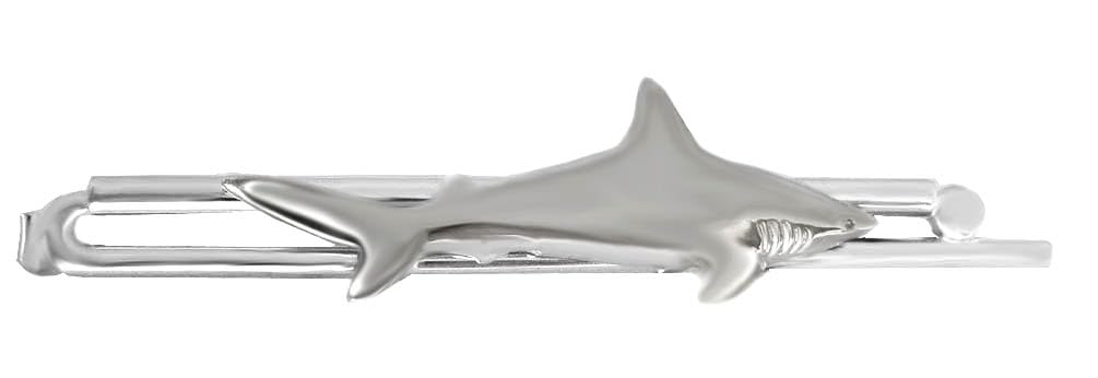 Hai Krawattenklammer Krawattennadel ca. 6,8 cm lang made in Germany silbern glänzend + Geschenkbox - Accessoire für die Seidenkrawatte