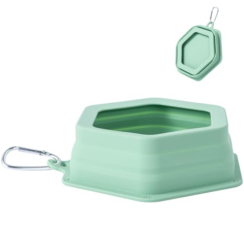 No Splash Dog Travel Bowls for Cars, Spill Proof Collapsible Dogs Water and Food Feeder Dispenser Integrated Molding Portable Cat Dish for Pet Vehicle Road Trips (Morandi Green)