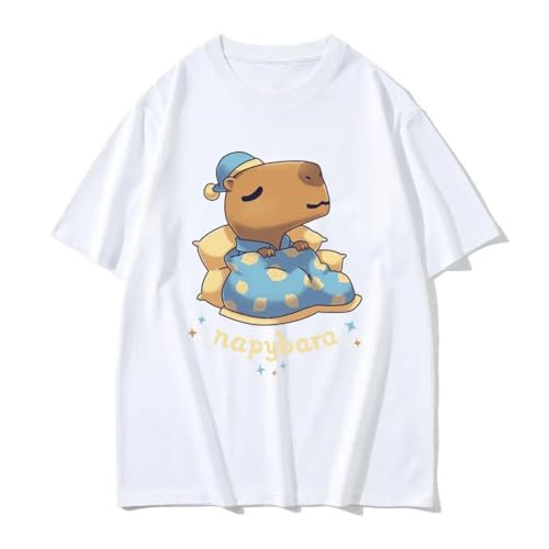 Funny Napybara T Shirts Kawaii Cute Capybara Nap Graphic T-Shirt Men Women Casual Oversized Short Sleeve Tees Man Cotton Tshirt White XL