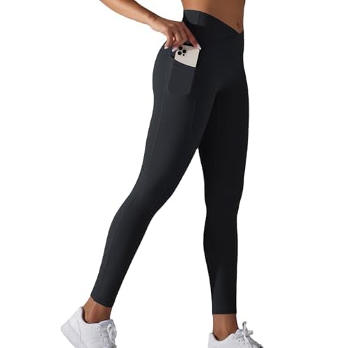 Leggings de Sport pour Femmes Taille Haute Long Opaques Pantalons de Yoga avec Poches Collants de Fitness Yoga Gym Course