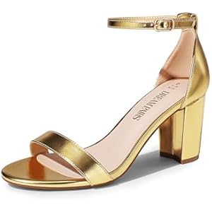 DREAM PAIRS Women's Chunk Low Heel Pump Sandals 5 Gold-metallic