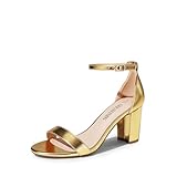 DREAM PAIRS Women's Chunk Low Heel Pump Sandals,Size 8.5,Gold-Metallic,CHUNK