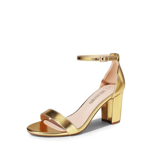 DREAM PAIRS Women's Chunk Low Heel Pump Sandals,Size 8.5,Gold-Metallic,CHUNK