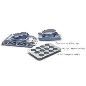 Caraway Nonstick Ceramic Bakeware Set (11 Pieces) - Baking Sheets, Assorted Baking Pans, Cooling Rack, & Storage - Aluminized Steel Body - Non Toxic, PTFE & PFOA Free - Slate Caraway Nonstick Ceramic Bakeware Set 11 Pieces Baking Sheets Assorted Baking Pans Cooling Rack Storage Aluminized Steel Body Non Toxic PTFE PFOA Free Slate
