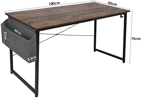 CLOFY Computer table 100 x 50 cm, desk with storage bag, stable laptop table work table, PC table office table for home office school, vintage brow