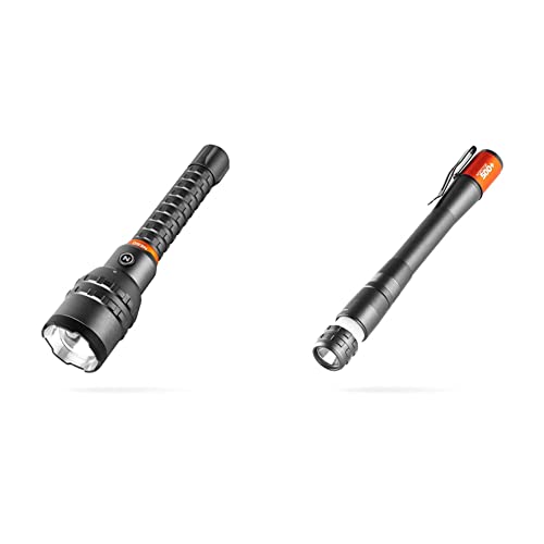 NEBO Davinci 12000,USB Rechargeable,12,000 Lumen Flashlight & Inspector 500+ Pen Light, 500 Lumen LED Rechargeable Pocket Size Pen Flashlight with Steel Pocket Clip, Gunmetal Gray