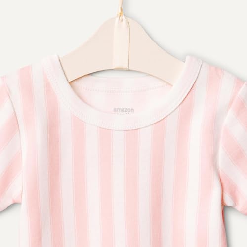 Amazon Essentials x Sofia Grainge Baby - Mädchen Pyjama-Set, eng anliegend, mit kurzen Ärmeln, Blassrosa Kühner Streifen, 18 Monate
