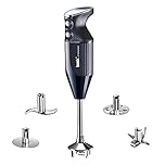 bamix Set mixeur plongeant M350 MAXX avec couteau multifonction, viande et légumes, fouet, batteur en inox, 300 W, 2 vitesses, Fabriqué en Suisse, Noir/chrome