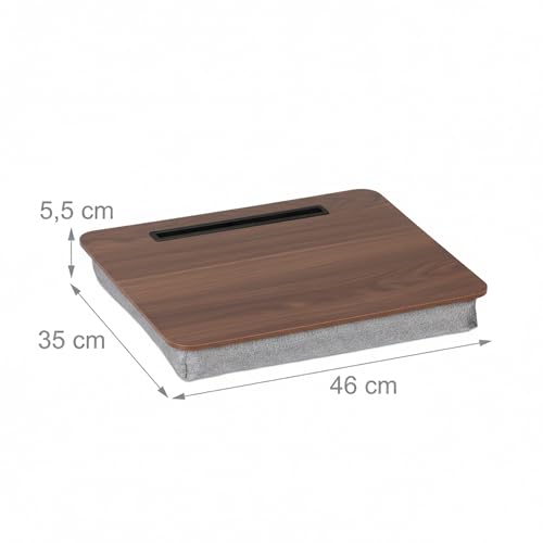 Relaxdays Laptopkissen mit Handyhalter, BxT: 46 x 35 cm, Laptopunterlage für Bett & Sofa, Laptop Knietablett, braun/grau