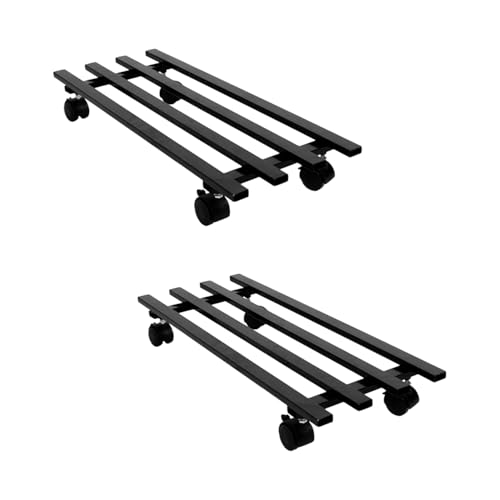 Image of BonKaso Rectangular Metal Plant Stand (Set of 2) with Wheels for Indoor & Outdoor Use (60x 22.9 x7.6 Cm) | Heavy Duty Flower Pot Holder | Holds Up to 100kg | Corner Plant Rack for Heavy Plants - Black