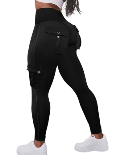 Flamingals Butt Lifting Leggings for Women High Waisted Workout Jeggings Cargo Leggings with Flap Pockets
