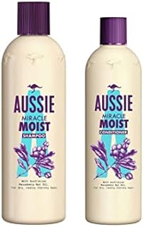 Aussie Miracle Moist XL Shampoo and Hair Conditioner Set for dry, really thirsty hair with Macadamia nut oil, a 750 ml Aussie Moist Shampoo and a 500 ml Moist Hair Conditioner