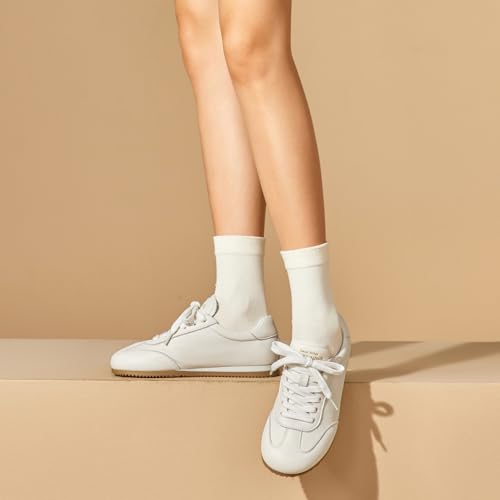 BEAU TODAY Womens White Sneakers, Fashion White Flats Women, Leather Sneaker Comfortable Slip On Casual Shoes for Travel Tennis Walking4