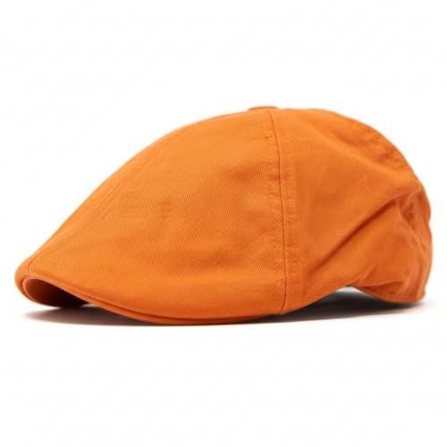 Men's Classic Cotton Duckbill Flat Cap - Lightweight Ivy Gatsby Newsboy Hunting Hat (Orange)
