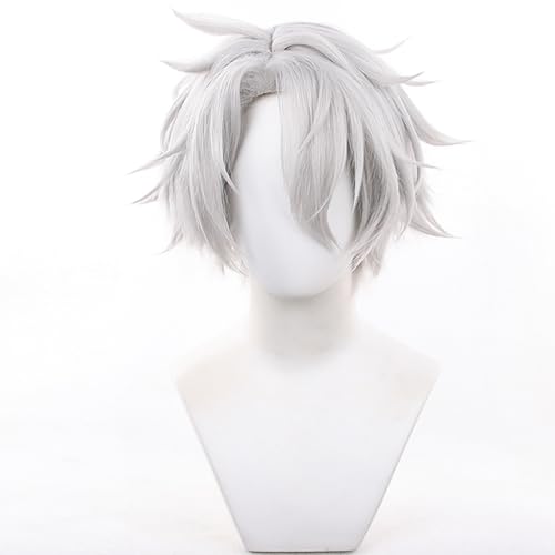 Image of Phainon Hero Character Anime Grey White Wigs Men Short Straight Wig with Side-Part Bangs Women Adult Halloween,Christmas,Comic con,Party