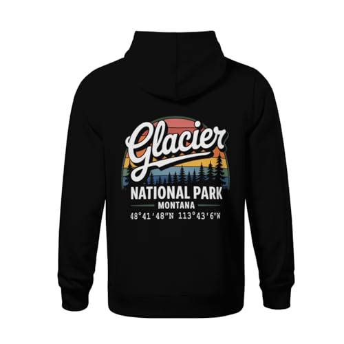Kids Retro Glacier National Park with GPS Location Boys Girls Lightweight Kangaroo Pocket Fleece Hoodies3