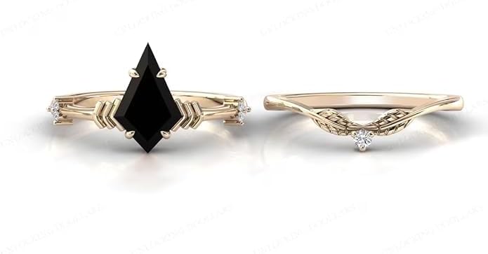 1CT-6CT Kite Shaped Black Onyx Engagement Ring Set Antique Black Onyx Wedding Ring Set For Women Art Deco Antique Bridal Ring Set Unique Vintage Anniversary/Promise Ring Set For Her