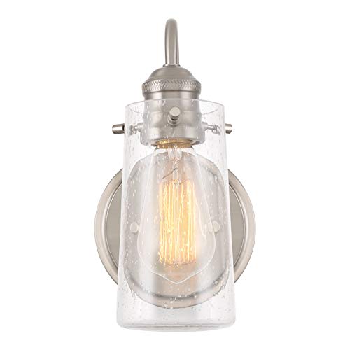 Kira Home Rayne 9.5" Modern Farmhouse Wall Sconce, Gooseneck Bathroom Light, Seeded Glass Shade + Brushed Nickel Finish #TOP6