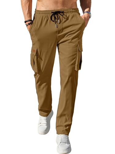 Image of Comdecevis Men's Casual Cargo Pants Workout Joggers Stretch Sweatpants Hiking Drawstring Tactical Pants with Multi Pockets