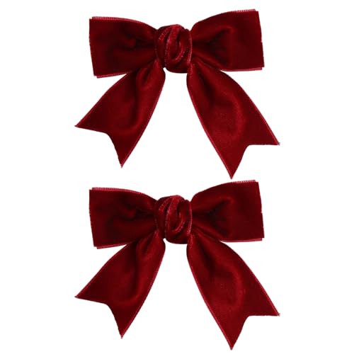 Dark Red Velvet Ribbon Hair Bow Clips 3" Cute Valentines