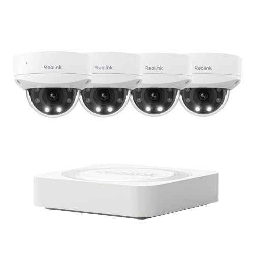 Reolink 4K PoE Überwachungsskamera Aussen mit Spotlights, 5X optischem Zoom, Farbnachtsicht, 2-Wege-Audio, Person/Fahrzeug/Tiererkennung, IK10 Vandalismusschutz,RLC-843A *4 mit 4 Port PoE-NVR RLN4E
