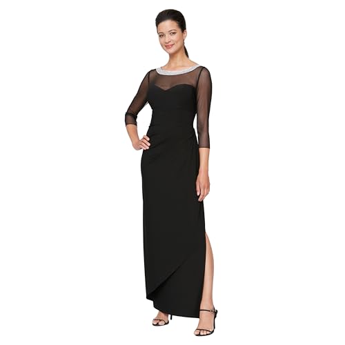 Alex Evenings Women's Long Matte Jersey Mother of the Bride Dress with 3/4 Illusion Sleeves (Petite and Regular Sizes), Classic Black, 8P by Alex Evenings - Used condition - US$22.78