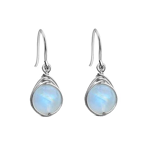 Opalite Moon Stone Round Stone Dainty Teardrop Small Dangle Drop Earrings for Women Silver Plated Elegant Hook Short Dangling Hanging Hypoallergenic Jewelry Gifts Birthday Bff Party
