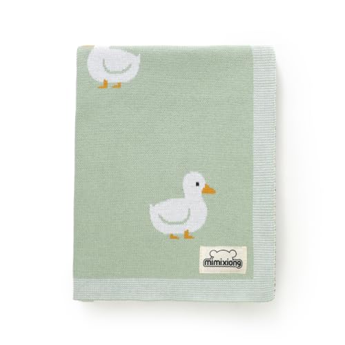 Image of mimixiong Baby Blanket Knit Receiving Boys Girls Blanket Soft Cotton Neutral Blanke for Swaddle Crib Stroller with Cute Sheep (Sage Green-Duck, 30x40 Inch (Pack of 1))