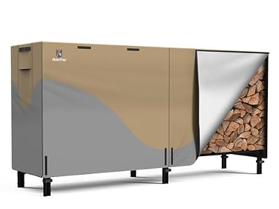 Rosefray 8ft Firewood Rack Cover, Heavy Duty 600D Oxford Waterproof Weather Resistant Wood Rack Cover for Indoor Outdoor Log Holder Storage Browngry