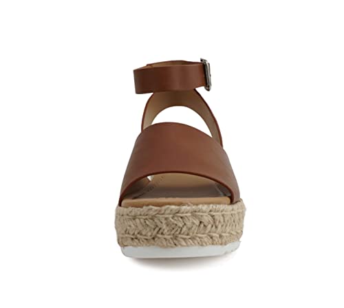 Image of Soda Topic Open Toe Buckle Ankle Strap Espadrilles Flatform Wedge Casual Sandal