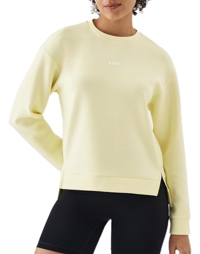 K-Swiss Cropped Sweatshirts for Women - Crewneck Pullover Sweatshirt Long Sleeve Workout Crop Tops Soft and Lightweight Yellow L