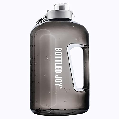 HOSD Sports Water Bottle 1 Gallon Plastic Large Outdoor Water Tank Camping Portable Travel Drinking Plastic Travel Bottled Joy Water Bottle (Grey and Black,3.7L 128oz)