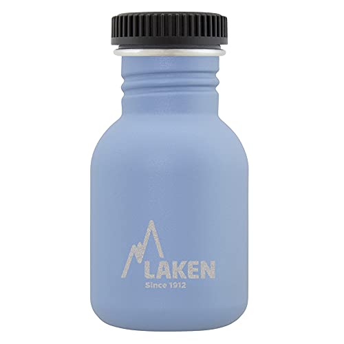 LAKEN Botella de Acero Inoxidable con Tapón de Rosca, Negro y Boca Ancha 350ml, Azul